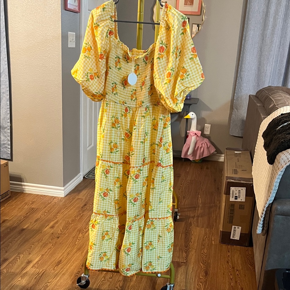 Women’s Yellow Floral Gingham Maxi Dress